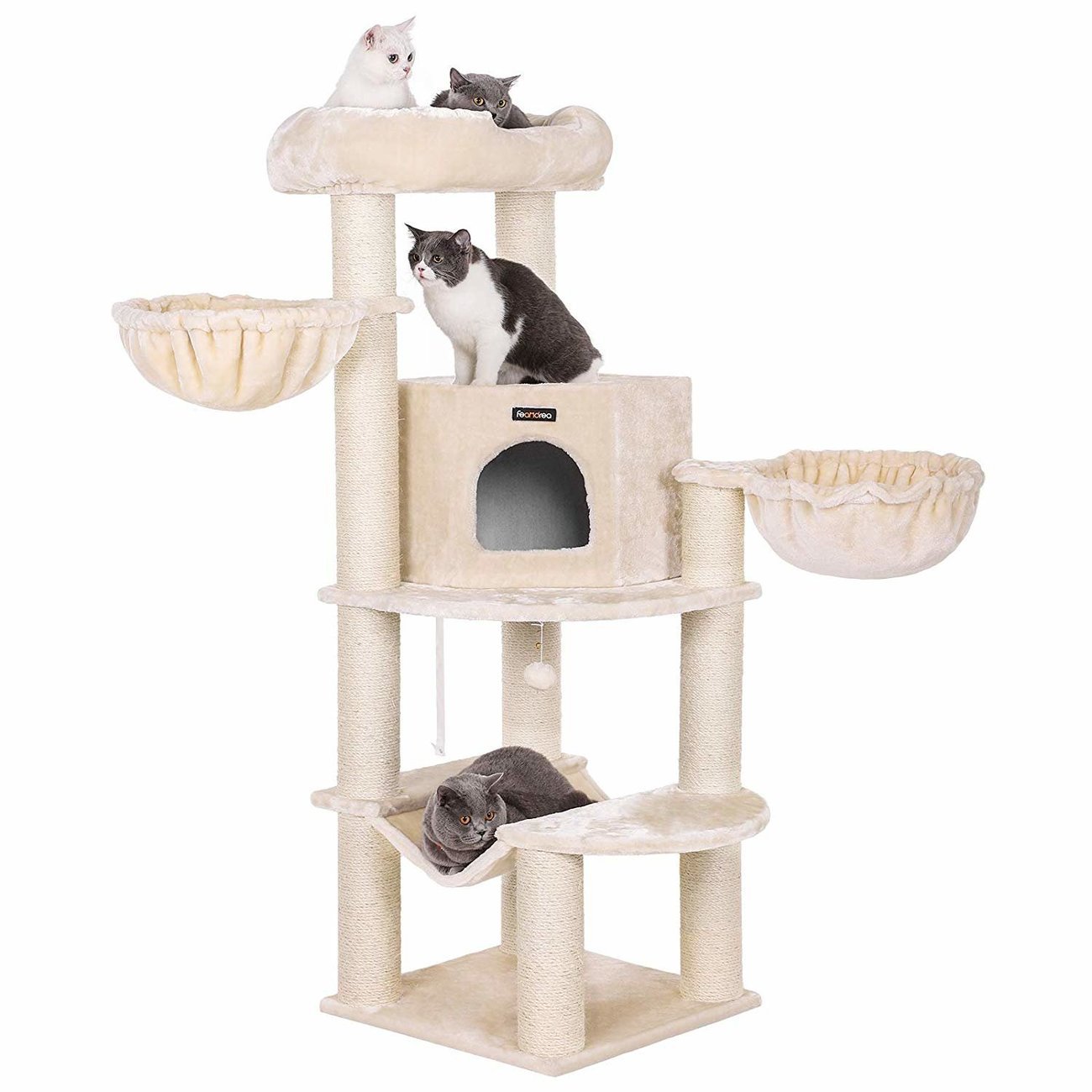96cm Kratzbaum Katzenbaum Stabil Mit Schrg-Rampe, Sisal-Ball &  Transparenter Kapsel  Katzenhaus Fr Groe Katzen